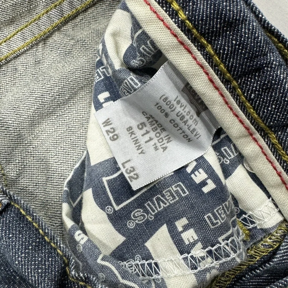 Levis Jeans Mens 29x32 Blue 511 Skinny Medium Wash Denim Pockets Logo Workwear - Picture 8 of 8